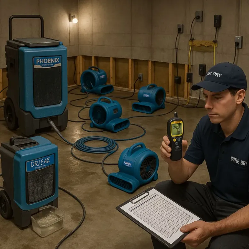 Structural Drying and Dehumidification process in Blue Grass, IA